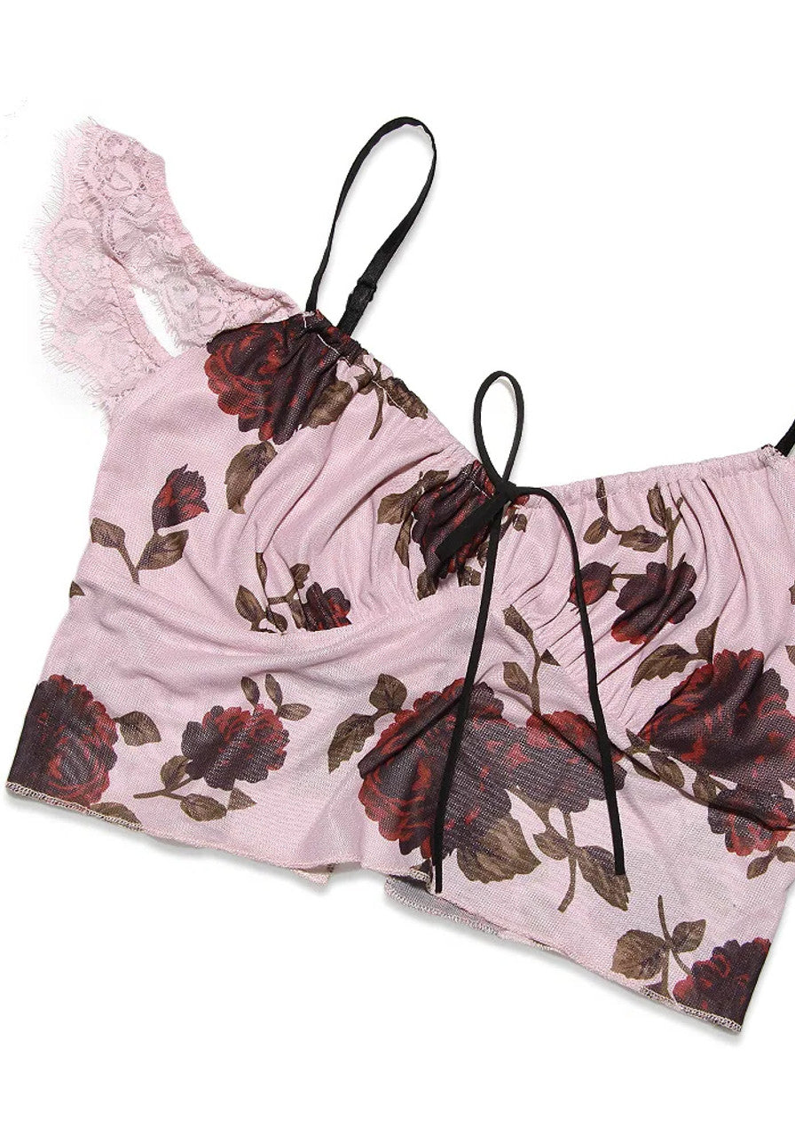 Floral Lace Bustier Two Piece Maxi Dress Pink