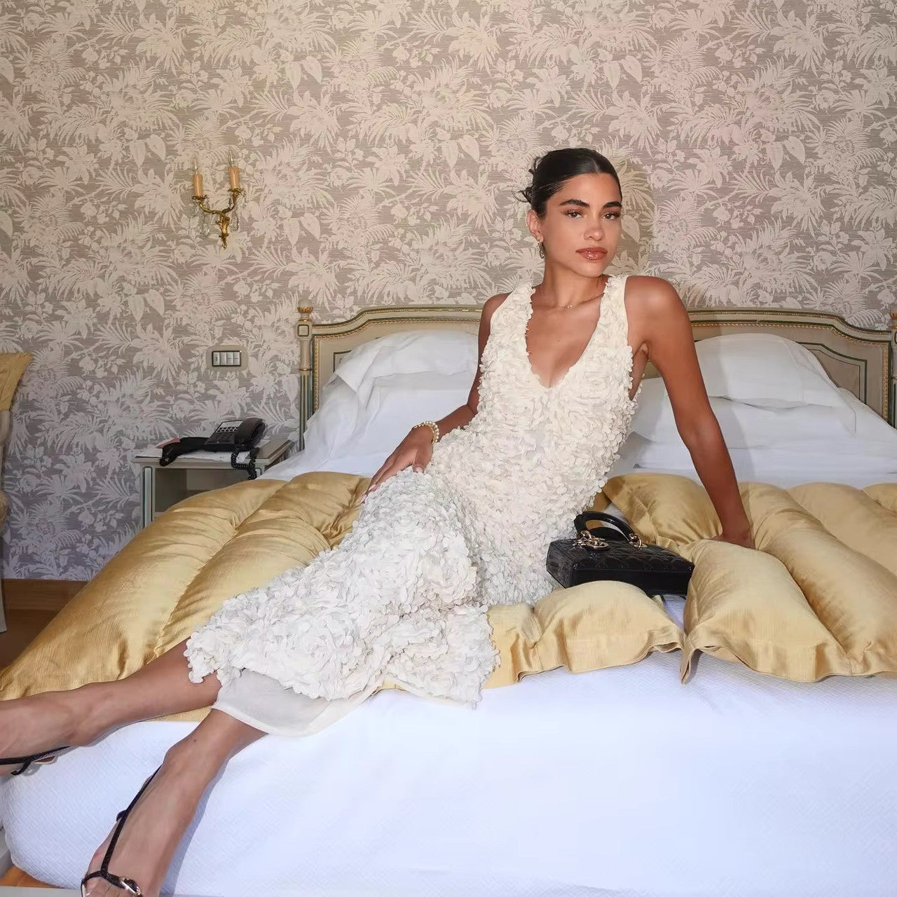 Floral Midi Dress Ivory