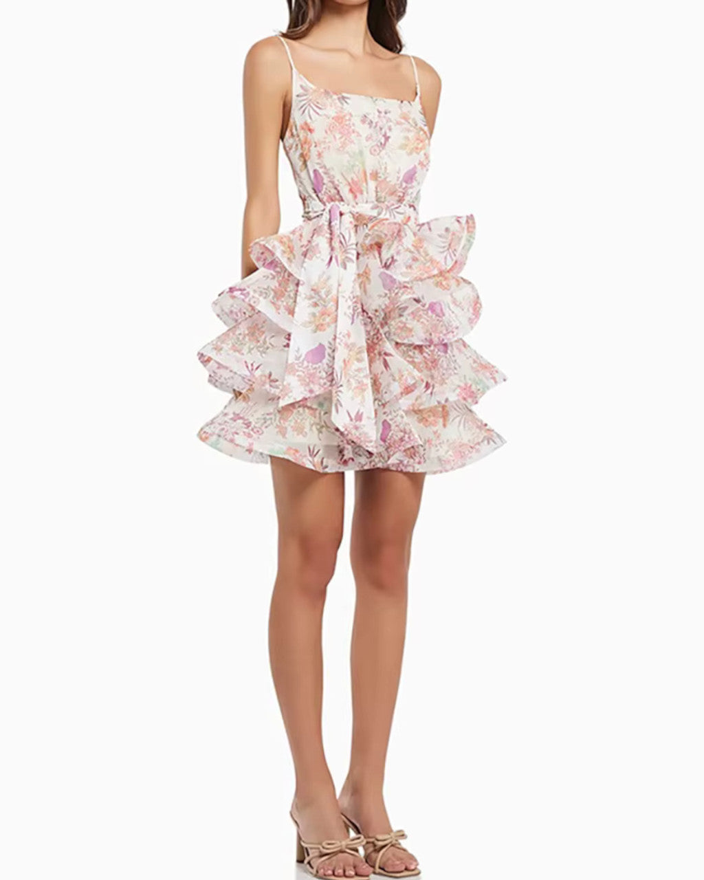 Floral Ruffle Bow Dress Pink