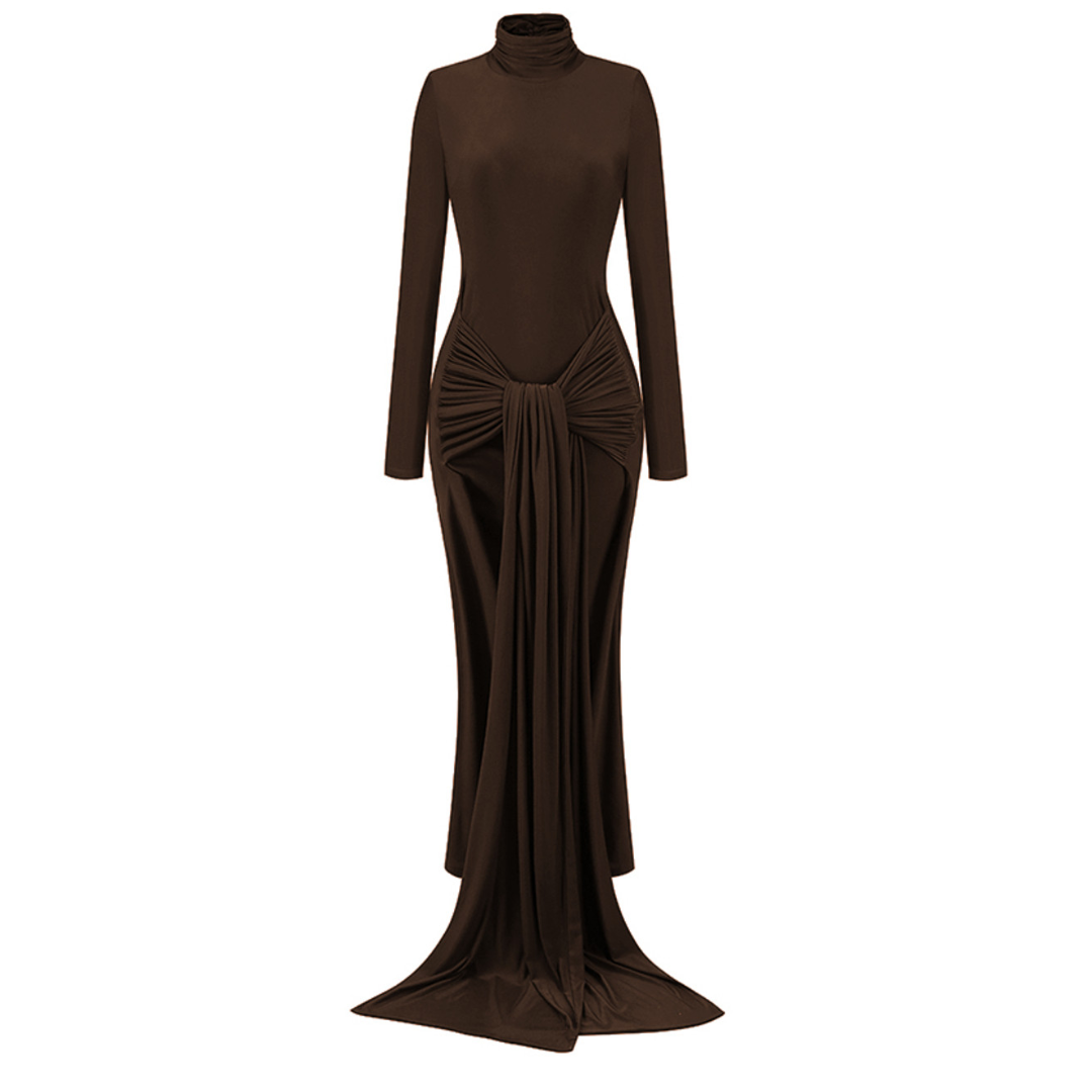 Long Sleeve Ruched Detail Maxi Dress