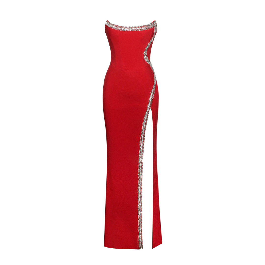 Crystal Strapless Maxi Dress Red HV1359