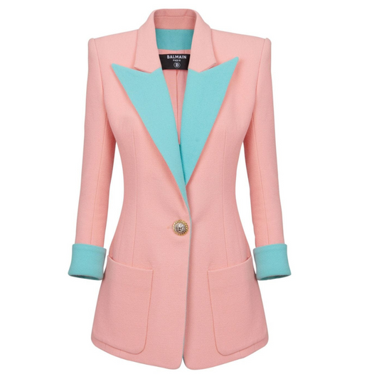 Three Quarter Sleeve Blazer Pink Green