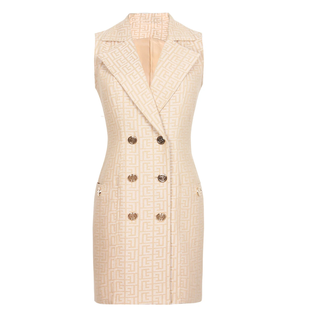 Sleeveless Jacquard Blazer Dress Peach