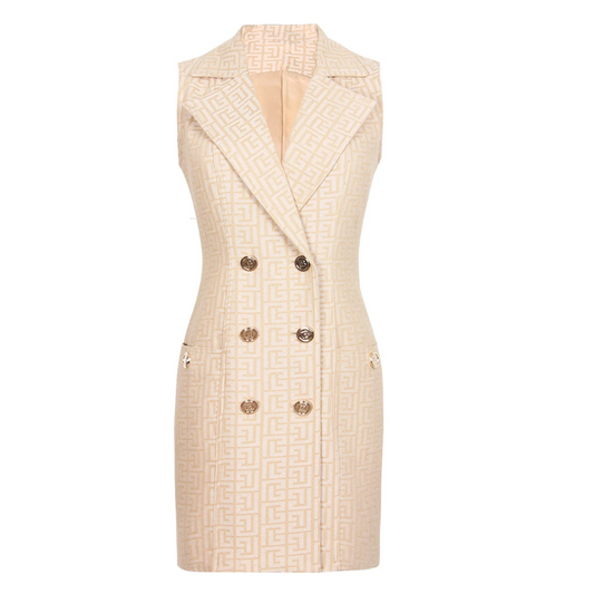 Sleeveless Jacquard Blazer Dress Peach