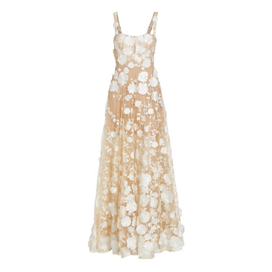 Floral Embroidered Maxi Dress White Nude HV1501