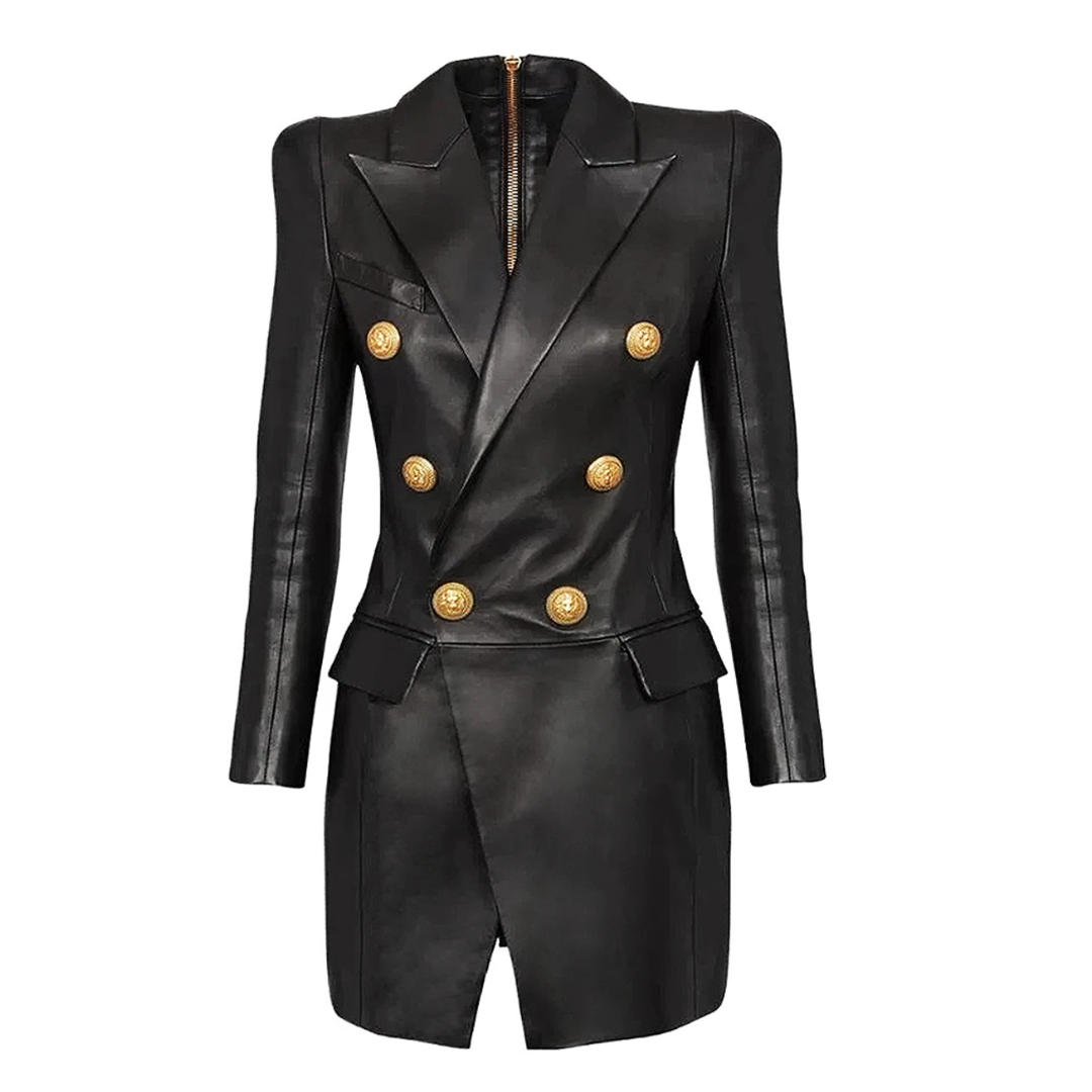 Long Sleeve Faux Leather Dress Black HV1203
