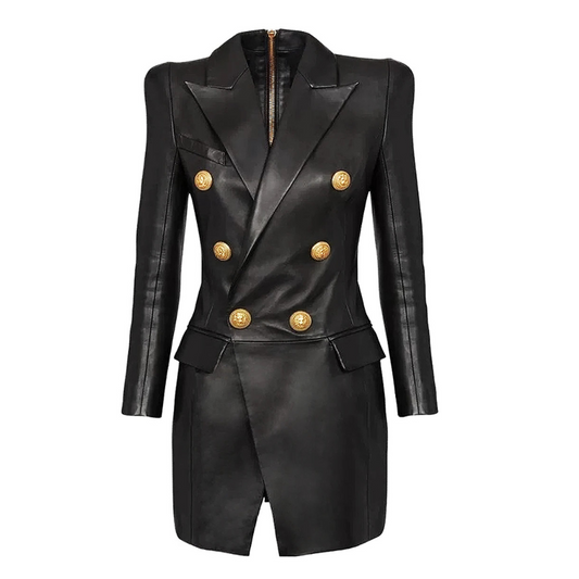 Long Sleeve Faux Leather Dress Black HV1203