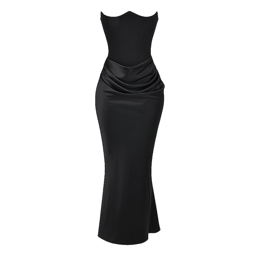 Strapless Corset Draped Maxi Dress