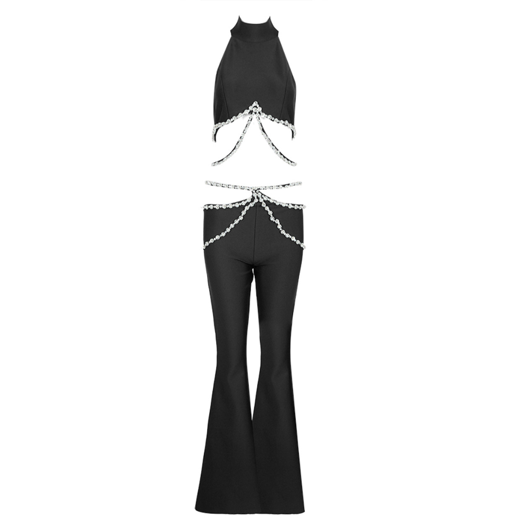 Halter Crystal Two Piece Jumpsuit HV9904
