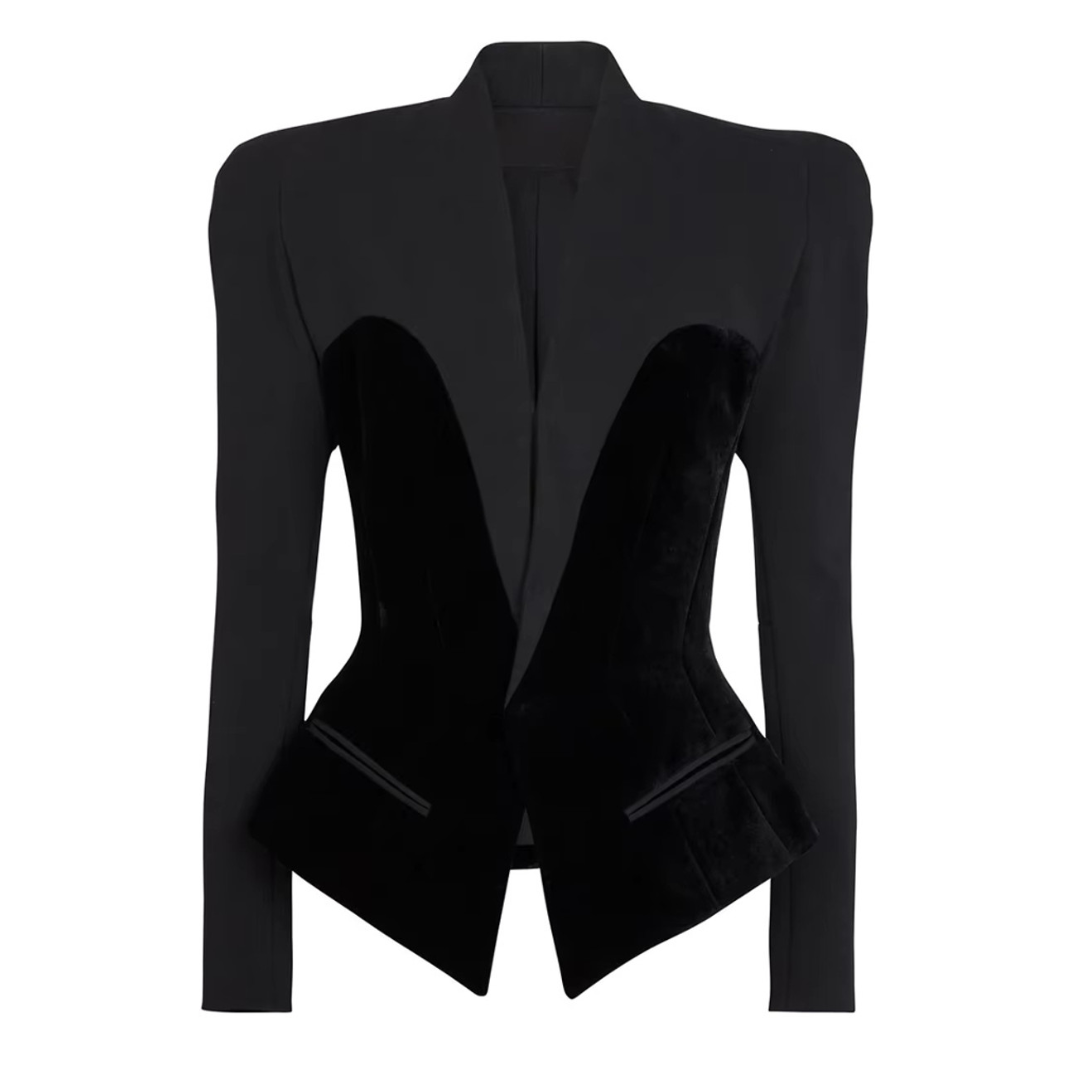 Long Sleeve Velvet Insert Blazer Black