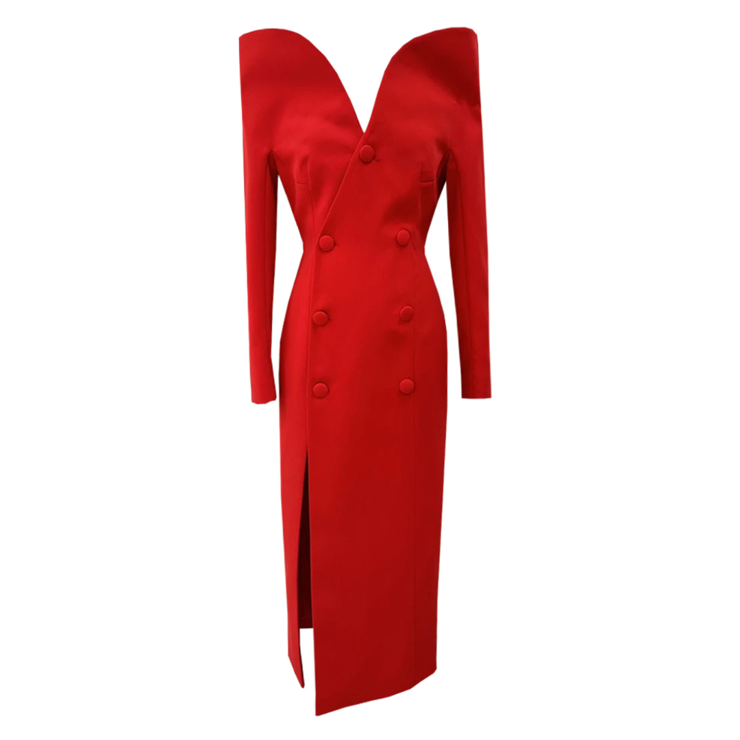 Long Sleeve Midi Coat Dress Red HV1714
