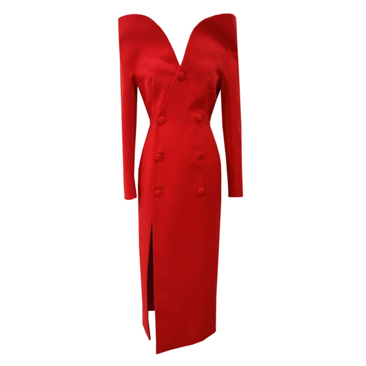 Long Sleeve Midi Coat Dress Red HV1714
