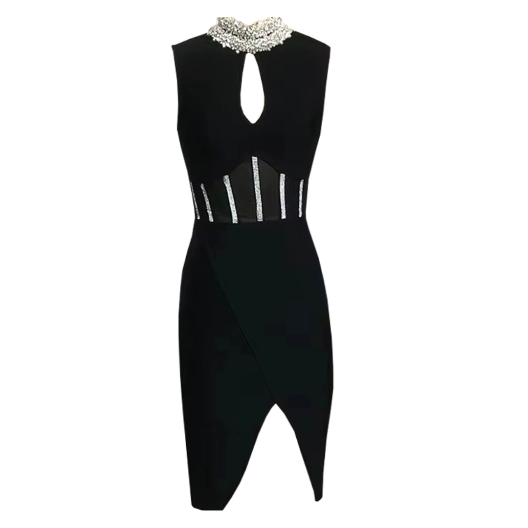 Crystal Structured Mesh Dress Black