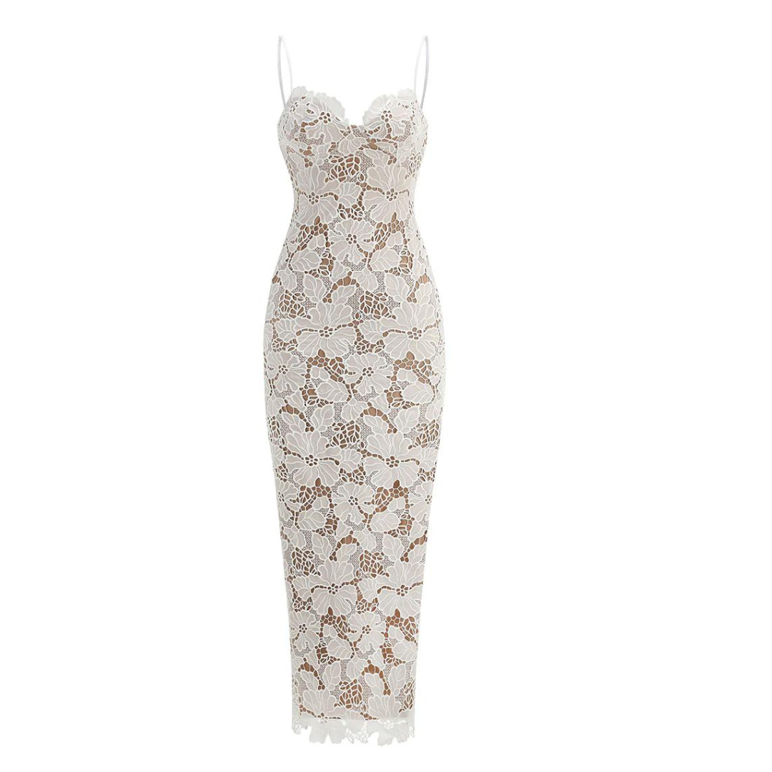 Floral Lace Corset Maxi Dress White