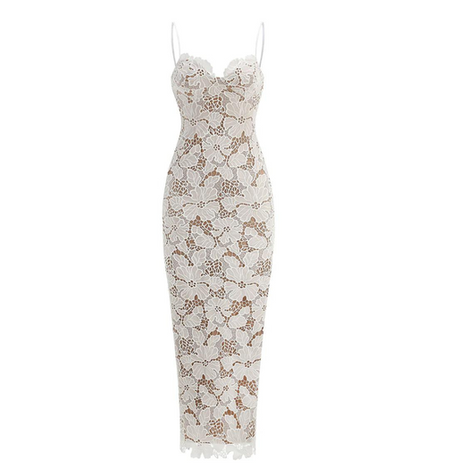 Floral Lace Corset Maxi Dress White