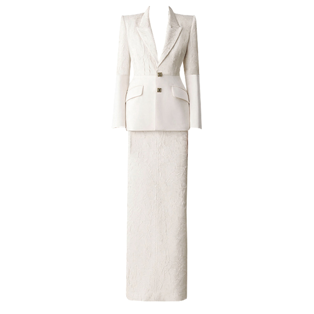 Long Sleeve Floral Midi Two Piece Set Ivory HV1719