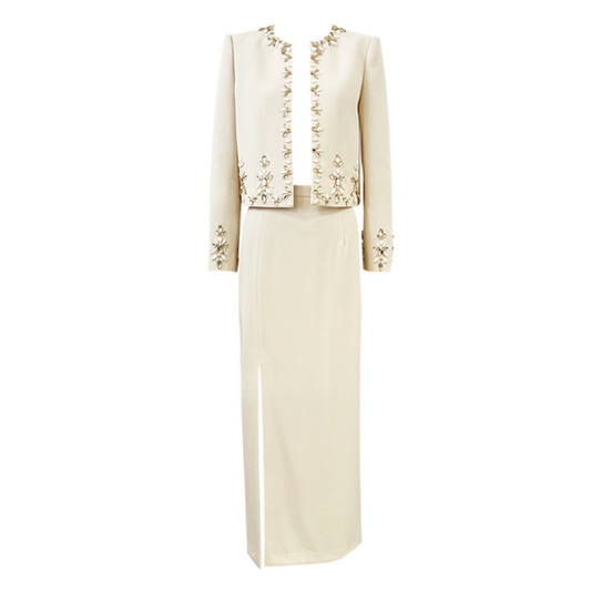 Long Sleeve Crystal Maxi Two Piece Set Ivory HV1715