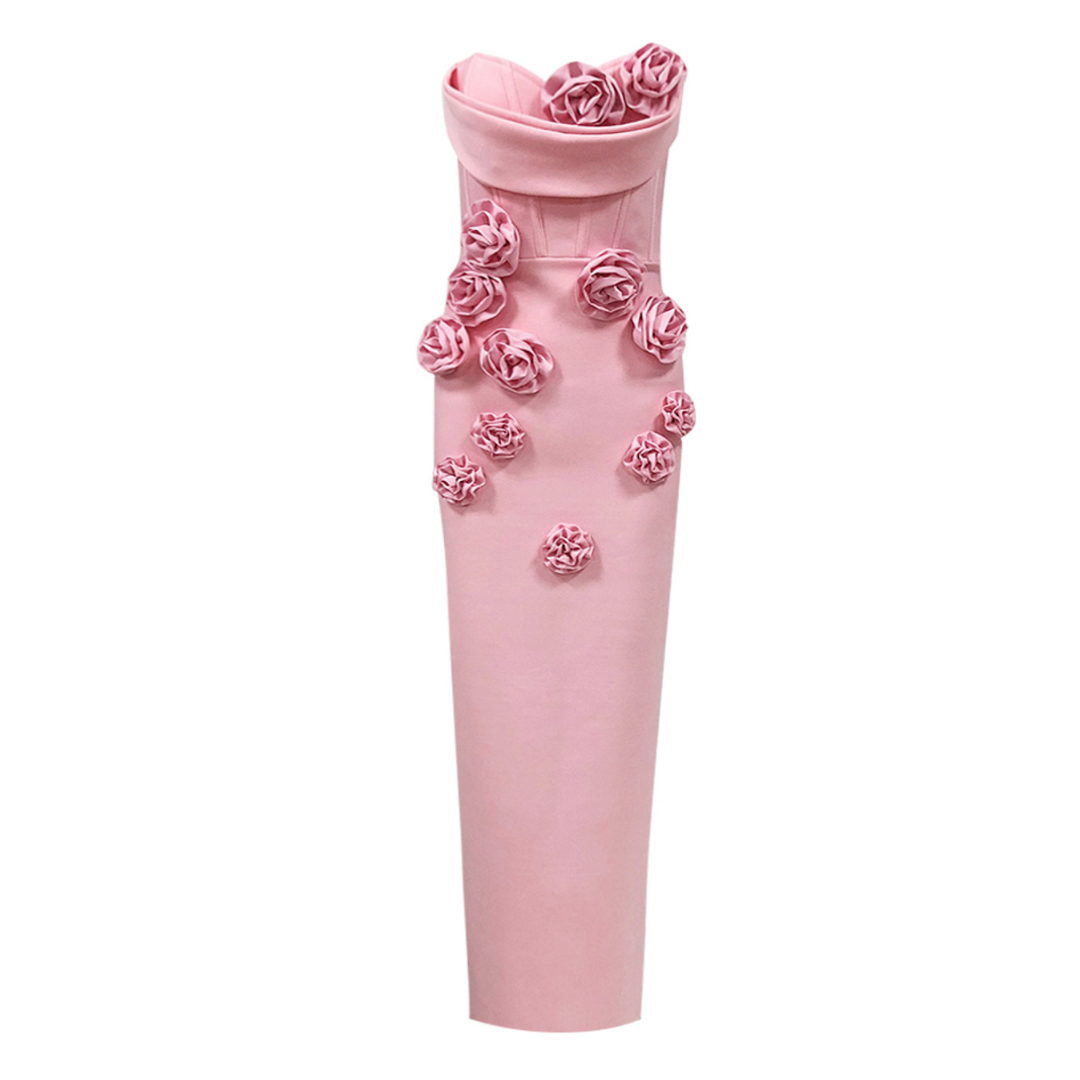 Strapless Floral Corset Maxi Dress