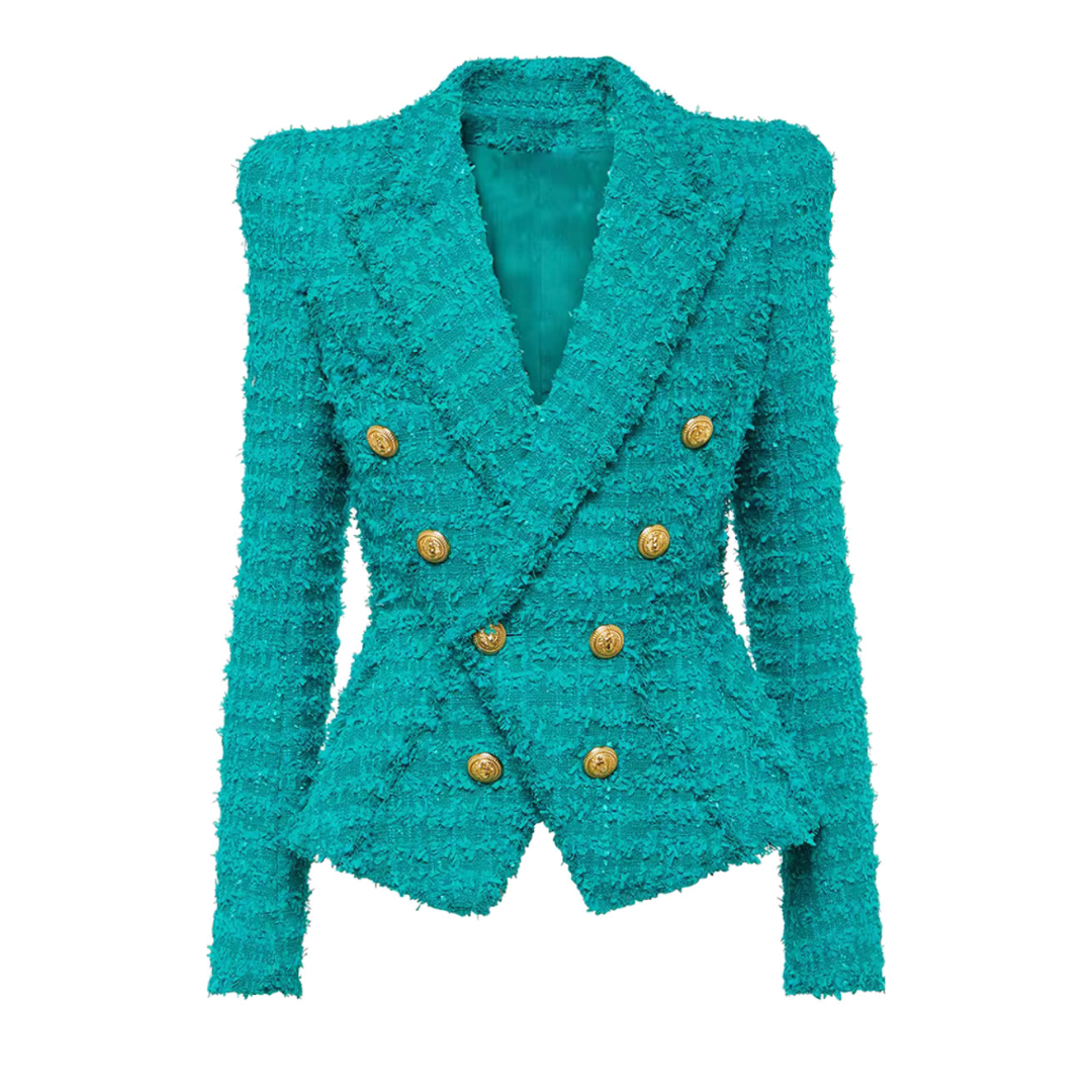 Long Sleeve Frayed Blazer Green