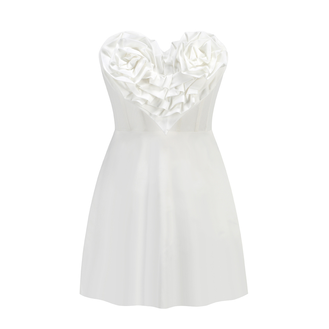 Floral Strapless A Line Dress White HV1175