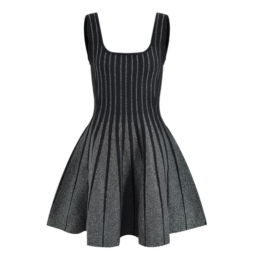 Sparkly Stripes A Line Dress Black