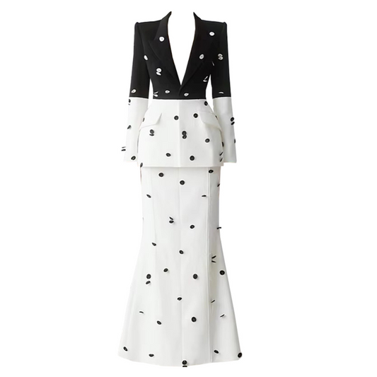 Long Sleeve Sequin Two Piece Midi Set Black White