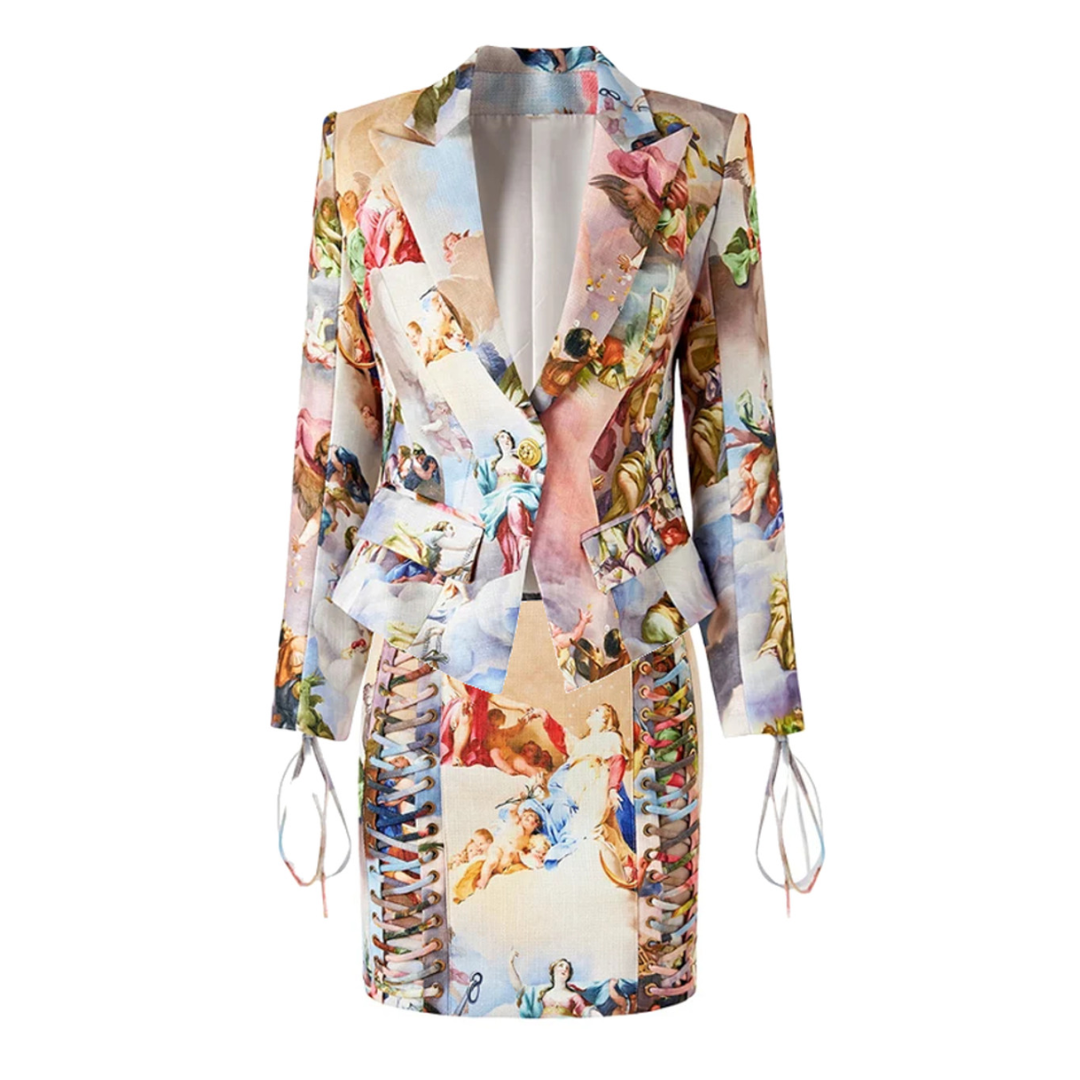 Long Sleeve Printed Lace Up Suit
