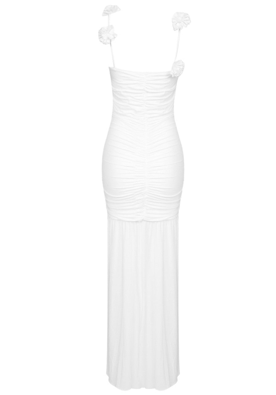 Floral Straps Ruched Maxi Dress