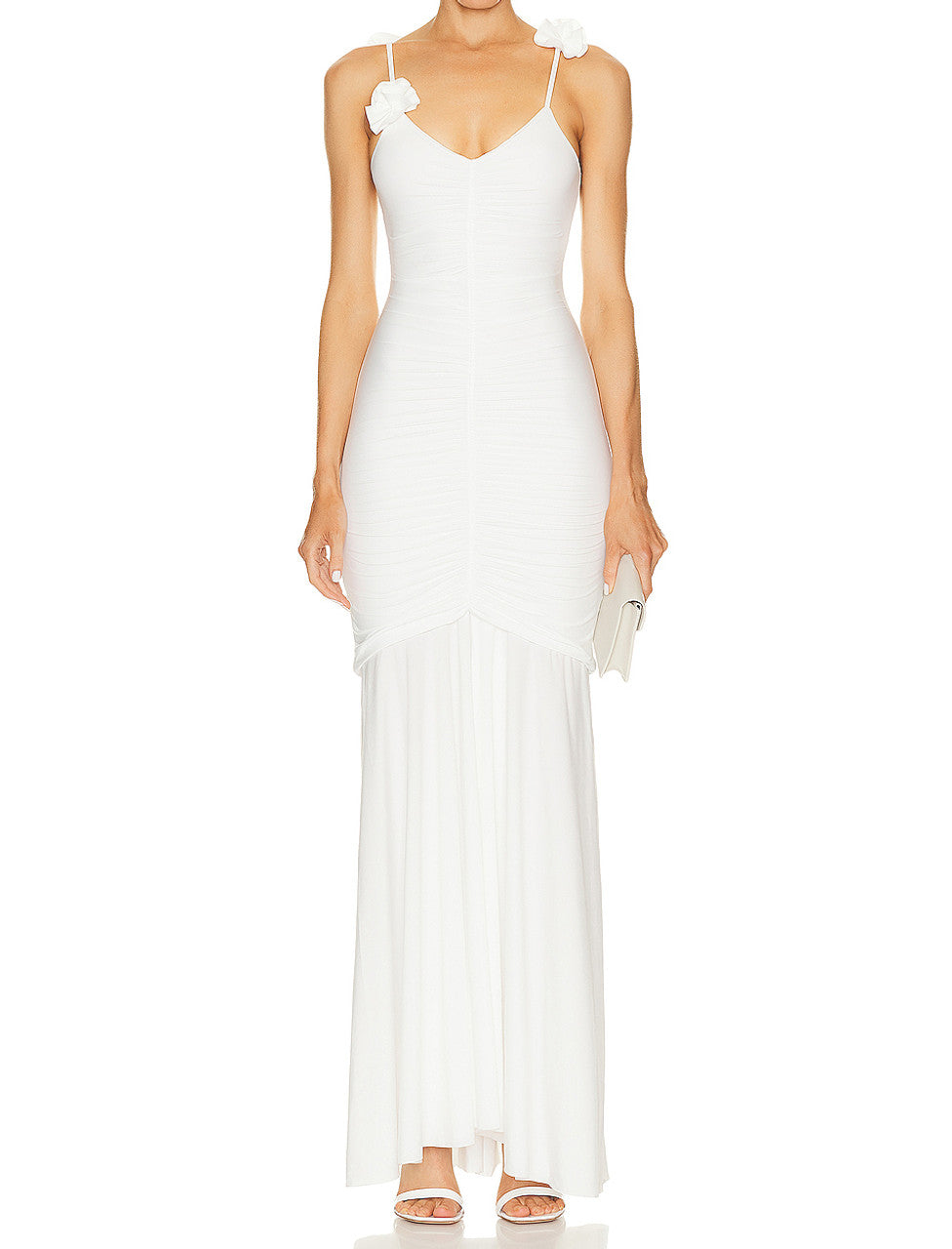 Floral Straps Ruched Maxi Dress