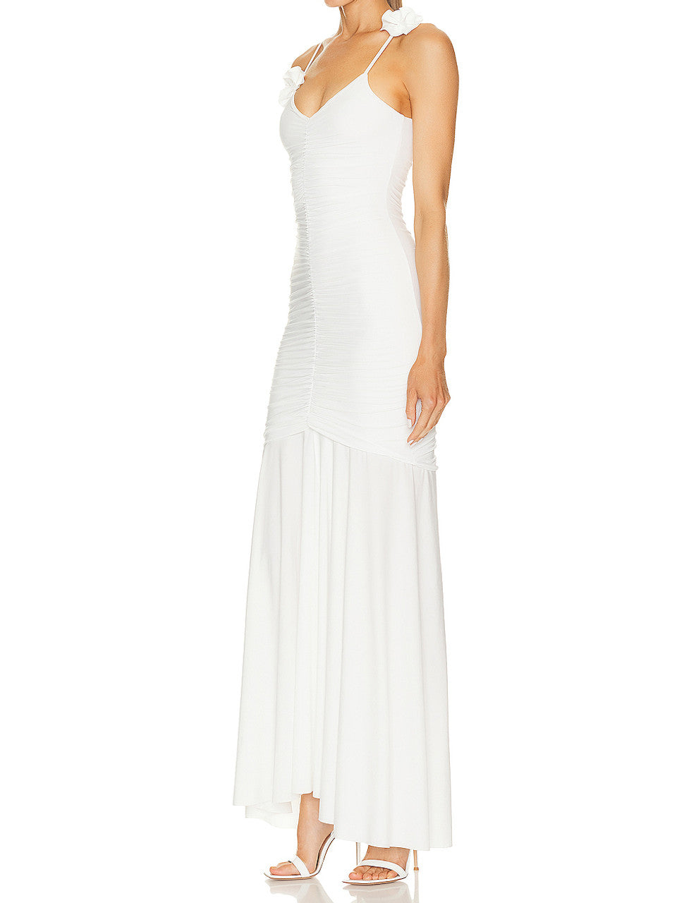 Floral Straps Ruched Maxi Dress