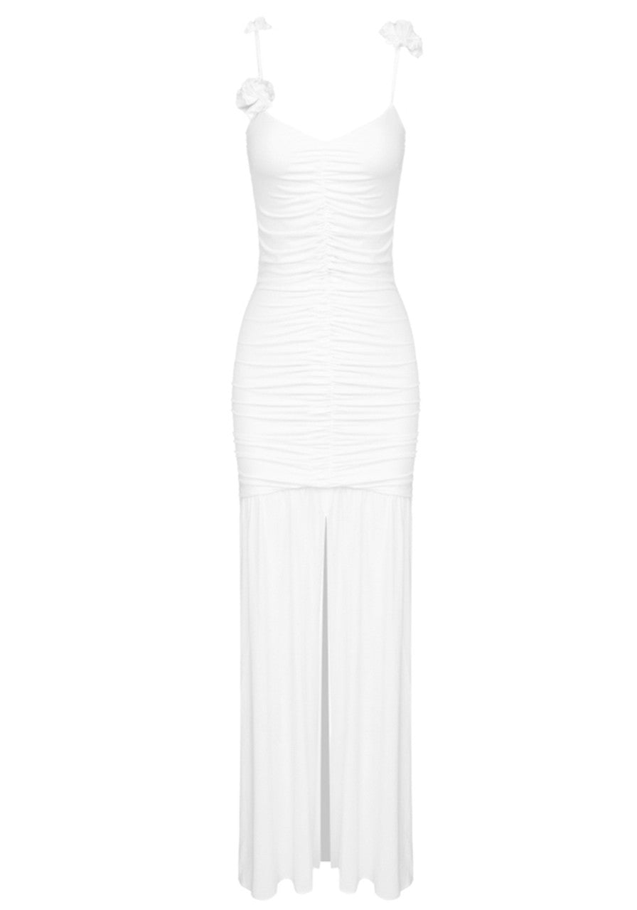 Floral Straps Ruched Maxi Dress