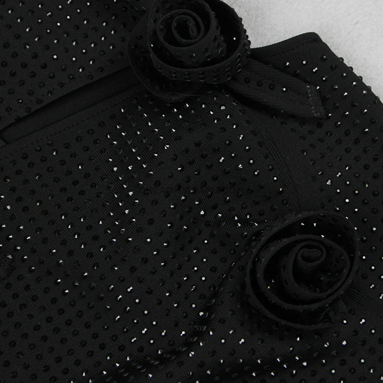 Flower Detail Sparkly Midi Dress Black HV9879