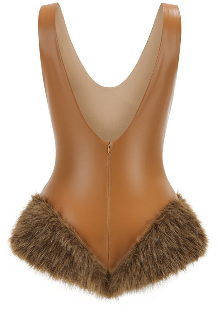 Fur Detail Bodysuit Brown HV2861