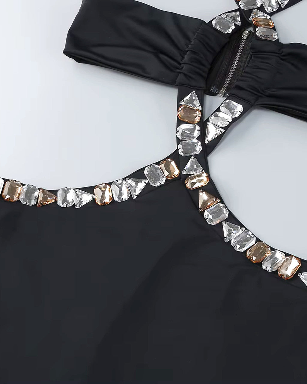Halter Crystal Cut Out Maxi Dress Black