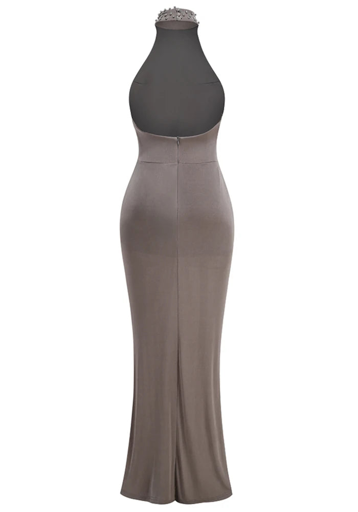 Halter Draped Maxi Dress Grey HV2954