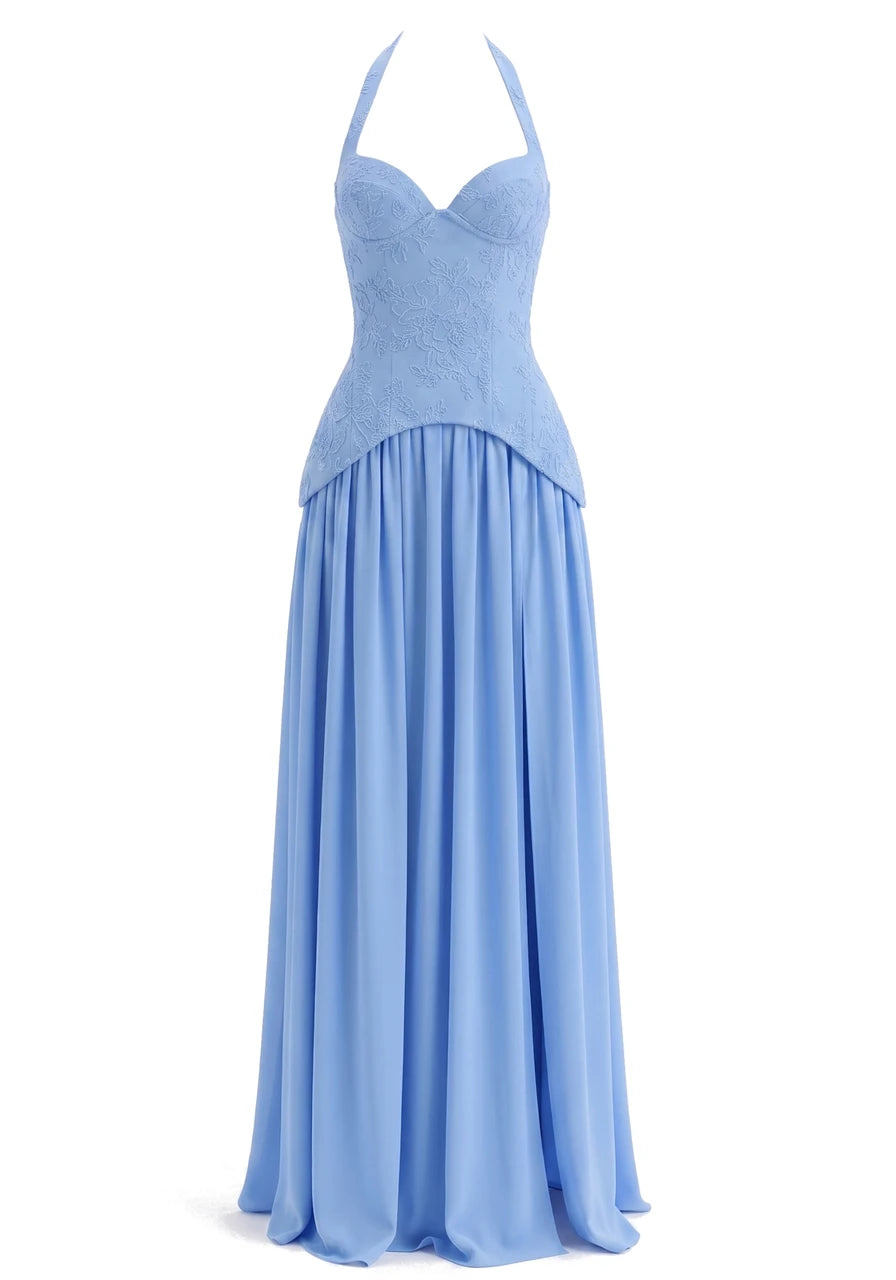 Halter Floral A Line Corset Maxi Dress HV3185