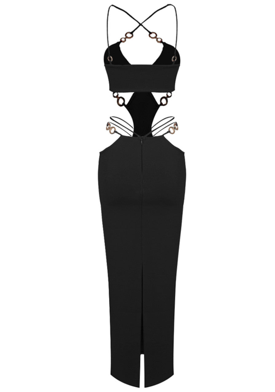 Halter Geo Cut Out Detail Maxi Dress