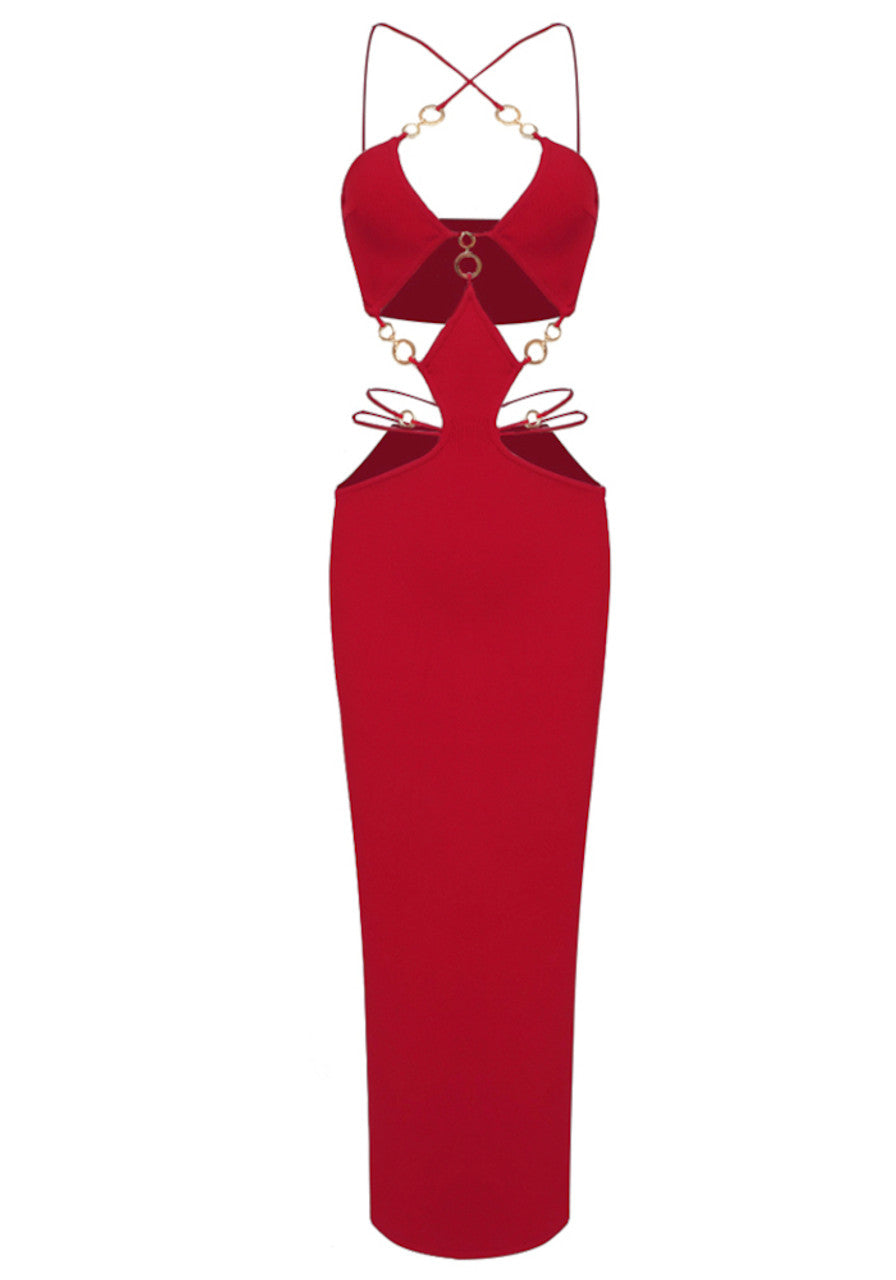 Halter Geo Cut Out Detail Maxi Dress