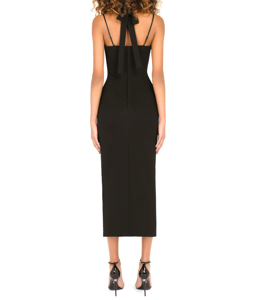 Halter Lace Bustier Midi Two Piece Dress Black