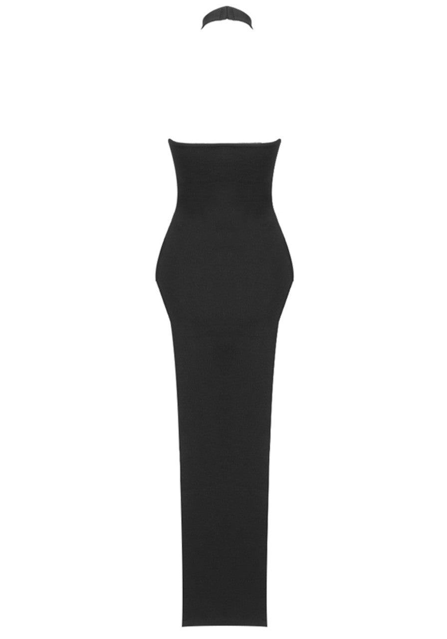 Halter Extreme Cut Maxi Dress Black