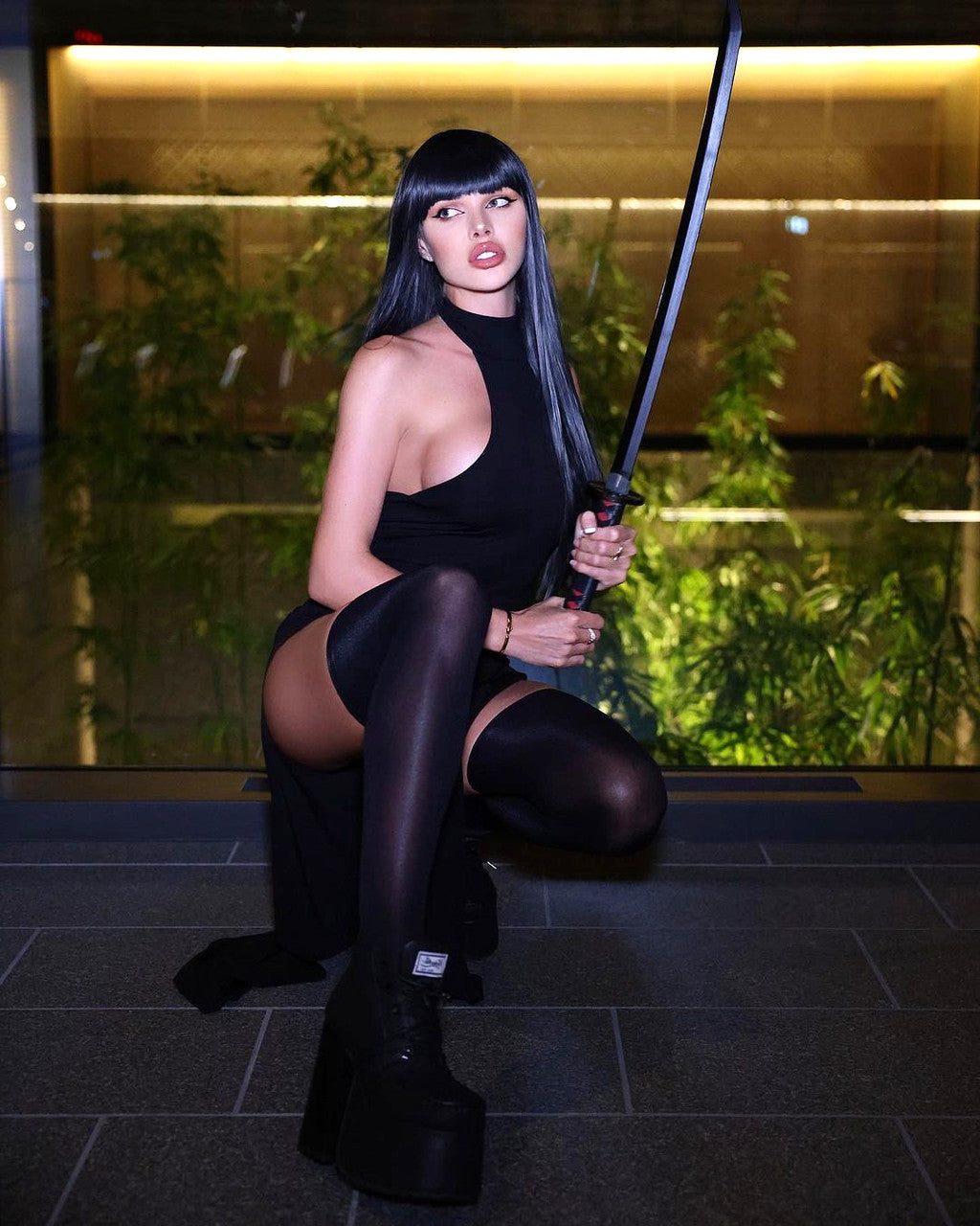 Halter Extreme Cut Maxi Dress Black