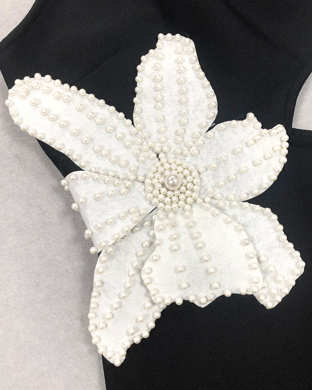 Halter Pearl Flower Midi Dress Black White HV1492
