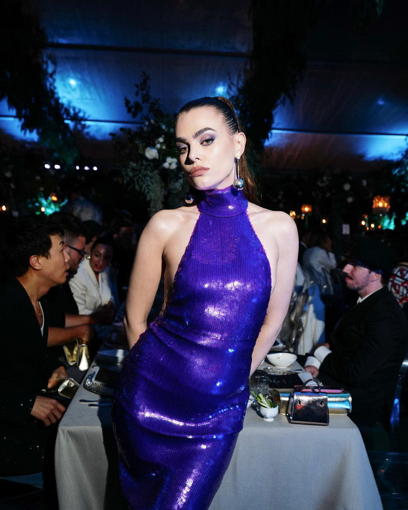 Halter Sequin Backless Maxi Dress Purple HV9572