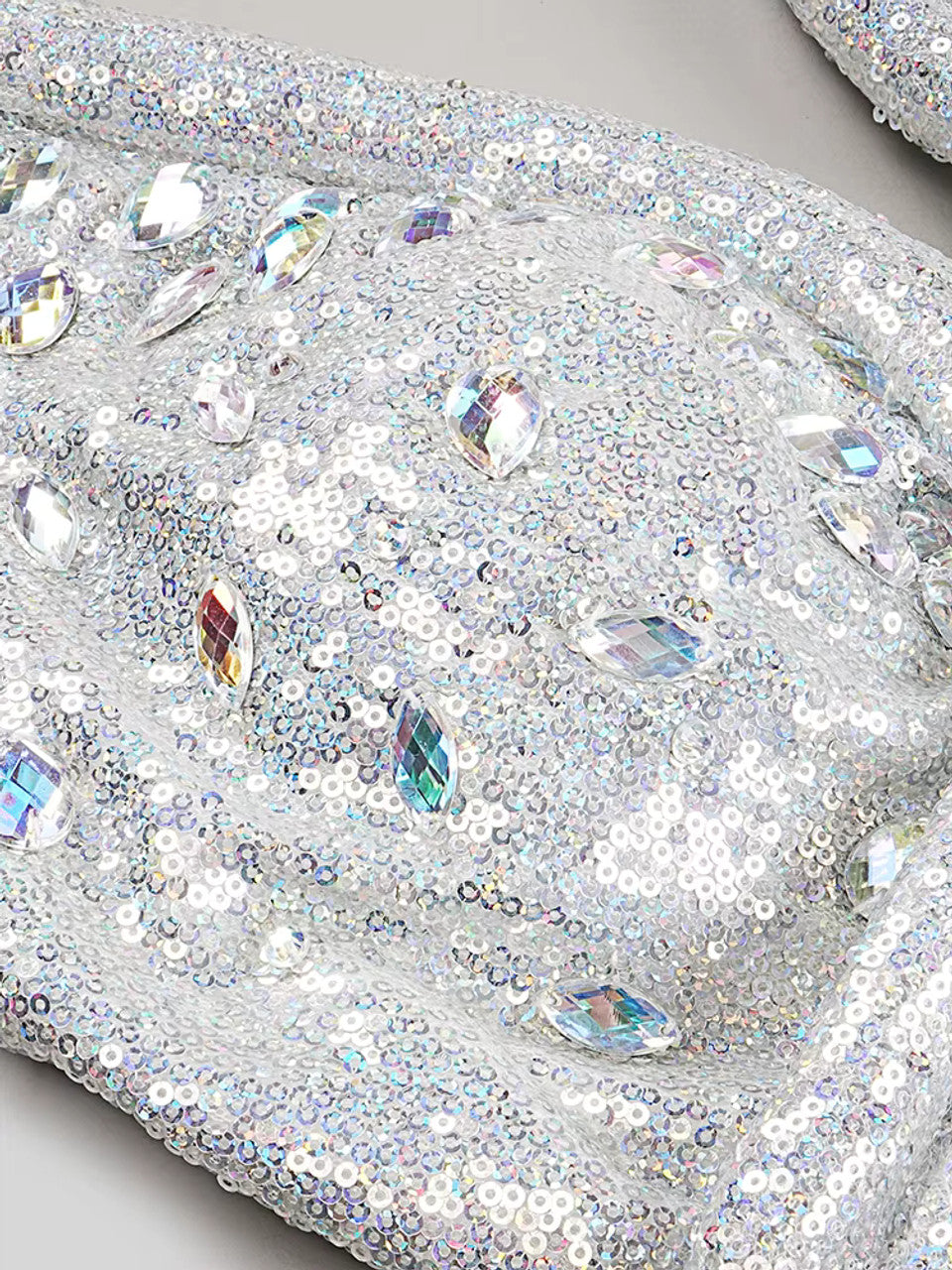 Halter Sequin Crystal Maxi Dress Silver