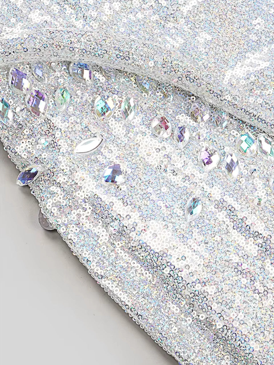 Halter Sequin Crystal Maxi Dress Silver