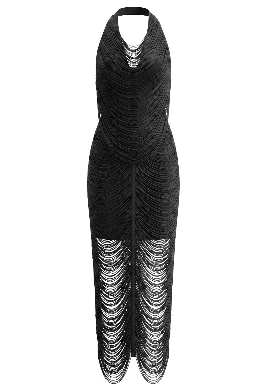 Halter Tassel Detail Maxi Dress Black HV3113