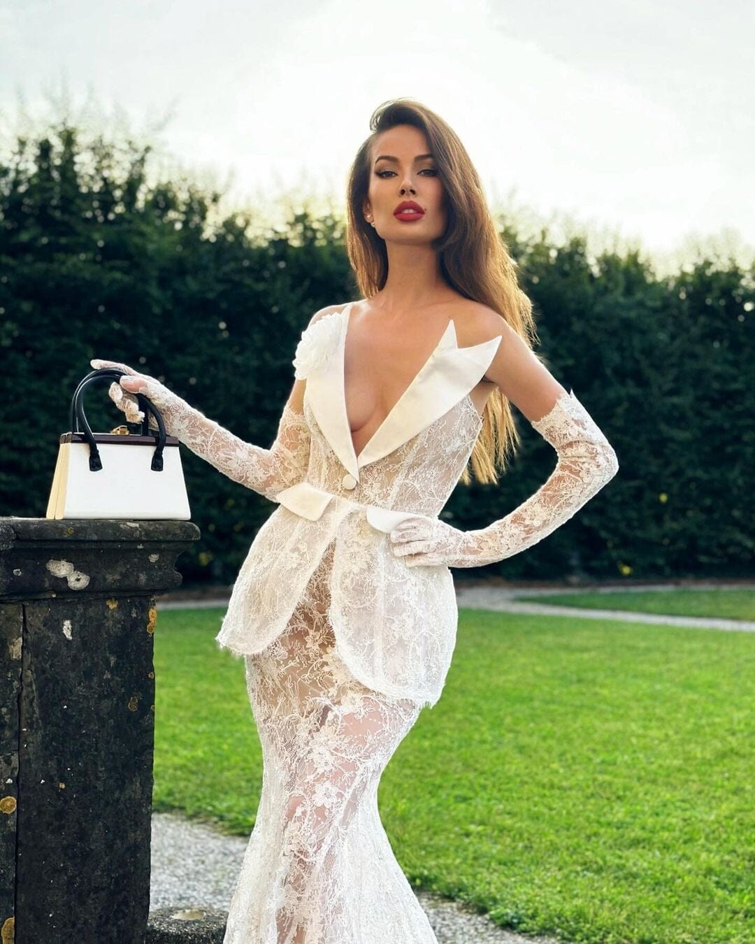 Strapless Lace Mermaid Maxi Dress White HV1318