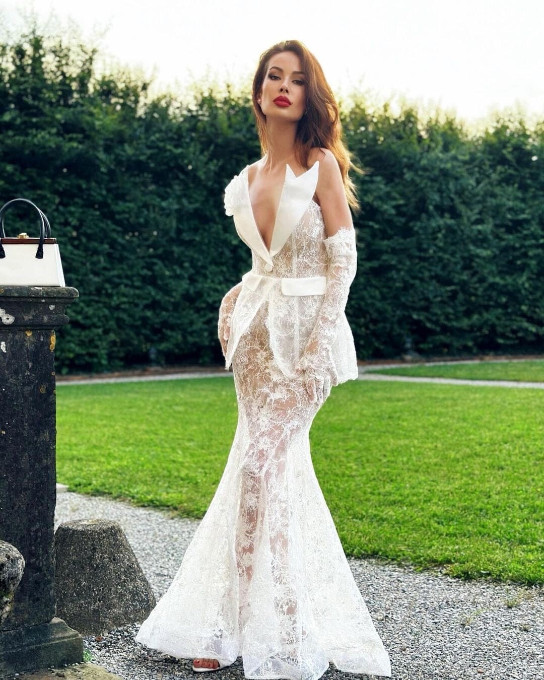 Strapless Lace Mermaid Maxi Dress White HV1318