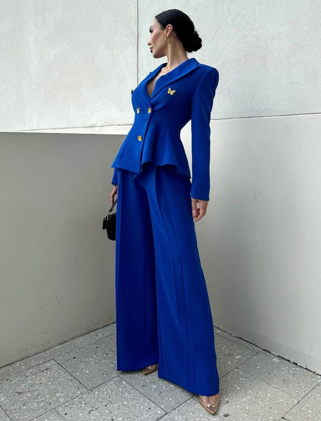 Long Sleeve Butterfly Detail Suit Blue
