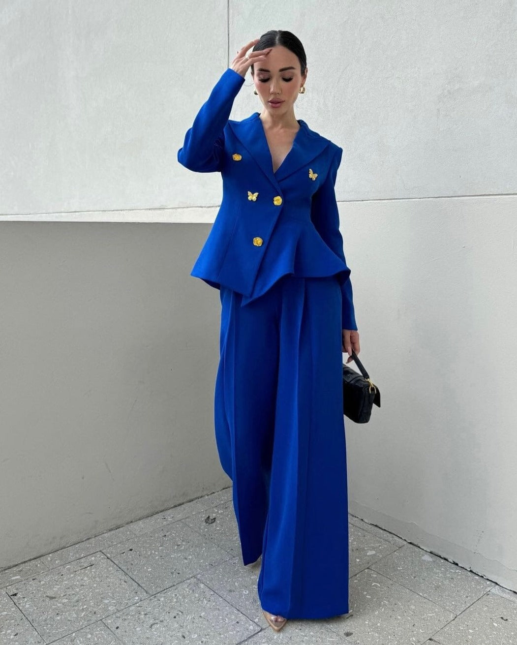 Long Sleeve Butterfly Detail Suit Blue